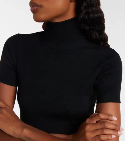 Max Mara Short-sleeved Wool Turtleneck Top In Burgundy