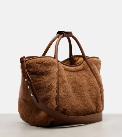 Max Mara Small Tmarin Teddy Top Handle Bag In Brown