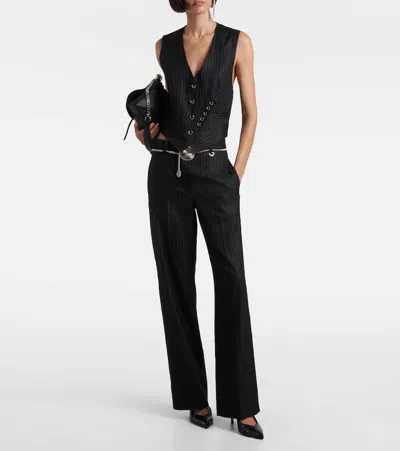 Isabel Marant Noanda Pinstriped Wool-blend Straight Pants In Animal Print