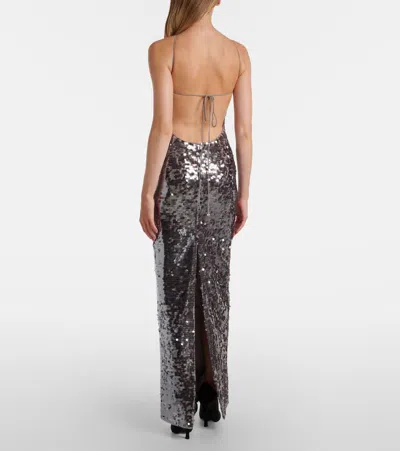Magda Butrym Floral-appliqué Sequined Gown In Animal Print