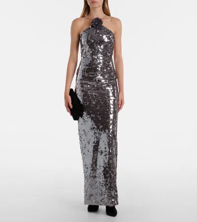 Magda Butrym Floral-appliqué Sequined Gown In Animal Print
