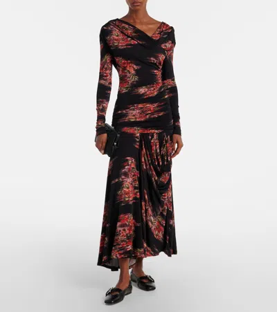 Ganni Self-portrait Midi Crochet Dress With Bows In Black