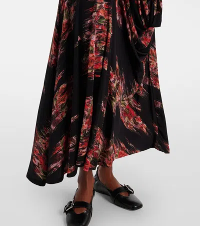 Ganni Self-portrait Midi Crochet Dress With Bows In Black