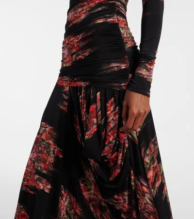 Ganni Self-portrait Midi Crochet Dress With Bows In Black