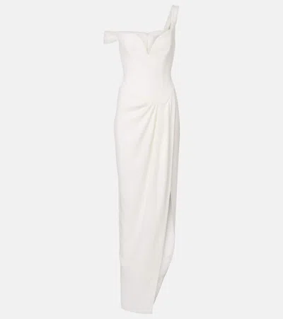 Alex Perry Bridal Draped Off-shoulder Crêpe Corset Gown In White