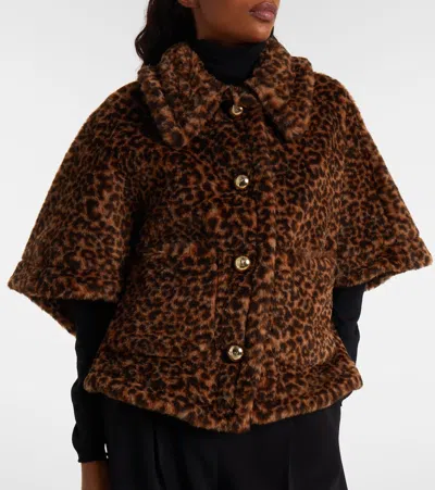 Max Mara Leopard-printed Alpaca, Wool, And Silk Cape In Brown