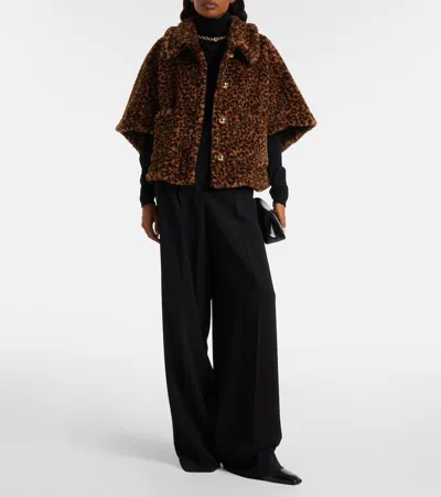 Max Mara Leopard-printed Alpaca, Wool, And Silk Cape In Brown