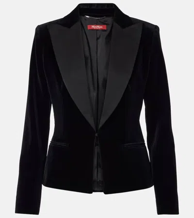 Max Mara Eolie Peak-lapel Velvet Tuxedo Jacket In Black