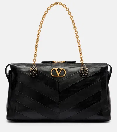 Valentino Garavani  Garavani Panthea Shoulder Bag In Nappa Leather With Chevron Pattern Wom In Black