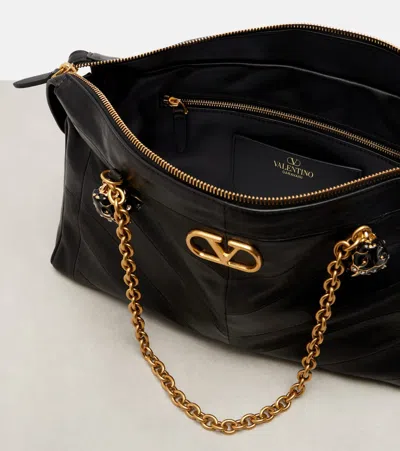 Valentino Garavani  Garavani Panthea Shoulder Bag In Nappa Leather With Chevron Pattern Wom In Black