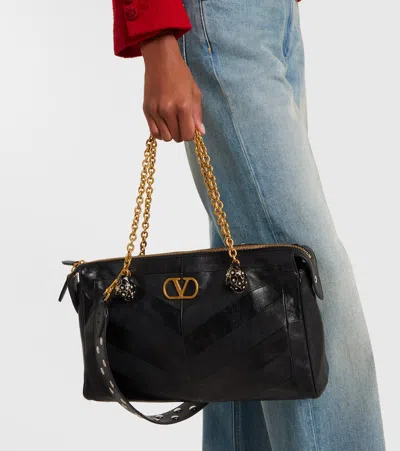 Valentino Garavani  Garavani Panthea Shoulder Bag In Nappa Leather With Chevron Pattern Wom In Black