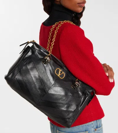 Valentino Garavani  Garavani Panthea Shoulder Bag In Nappa Leather With Chevron Pattern Wom In Black
