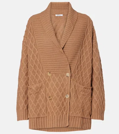 Max Mara Mirca Waffle-knit Camel Hair Cardigan In Brown