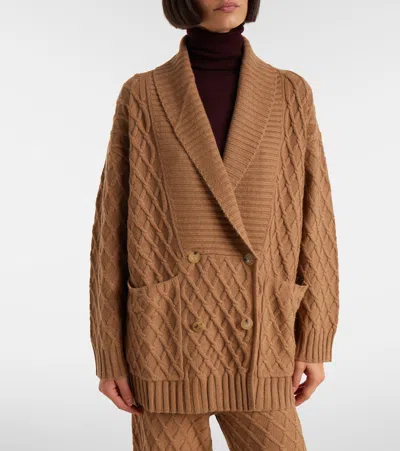 Max Mara Mirca Waffle-knit Camel Hair Cardigan In Brown