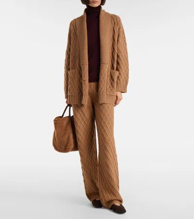 Max Mara Mirca Waffle-knit Camel Hair Cardigan In Brown
