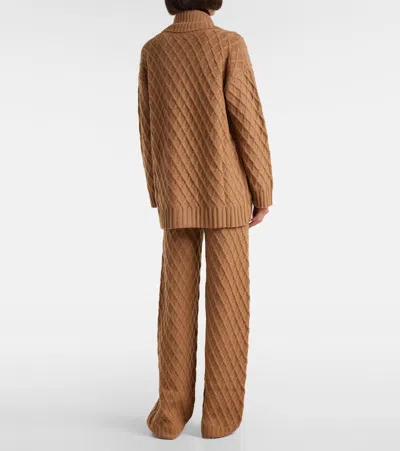 Max Mara Mirca Waffle-knit Camel Hair Cardigan In Brown