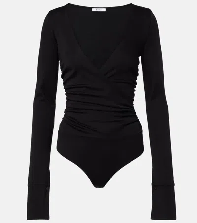 Max Mara Nigella Draped Wool Bodysuit In Black