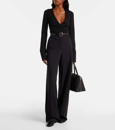 Max Mara Nigella Draped Wool Bodysuit In Black