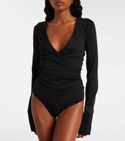 Max Mara Nigella Draped Wool Bodysuit In Black