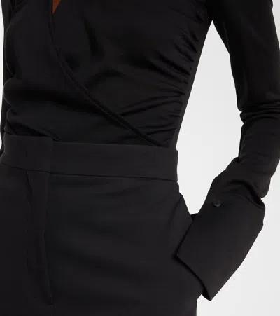Max Mara Nigella Draped Wool Bodysuit In Black