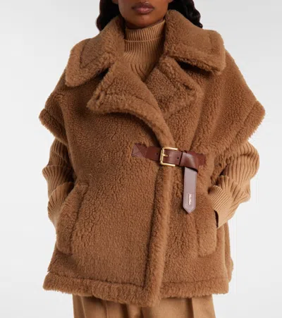 Max Mara Teddy Fabric Cape Scarves And Foulards Beige In Brown