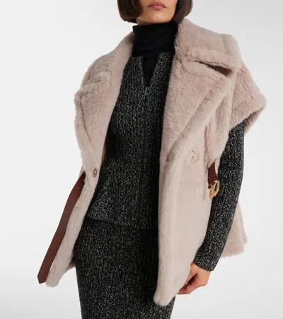 Max Mara Cape In Alpaca And Wool Teddy Fabric In Neutral