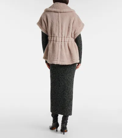Max Mara Cape In Alpaca And Wool Teddy Fabric In Neutral