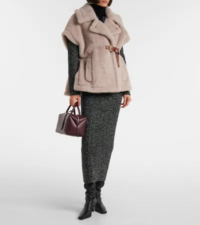 Max Mara Cape In Alpaca And Wool Teddy Fabric In Neutral