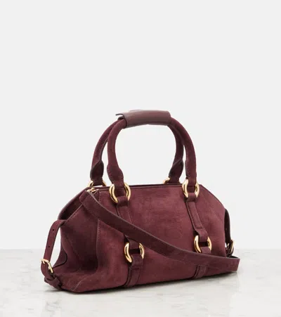 Alexander Mcqueen Farringdon Small Elongated Suede Shoulder Bag In Burgundy