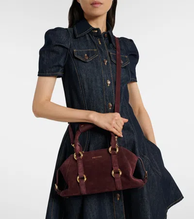 Alexander Mcqueen Farringdon Small Elongated Suede Shoulder Bag In Burgundy