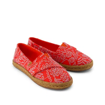 Toms Kid's Alpargata Rope 2.0 Kids Espadrille Flame Botanical Eyelet In Red