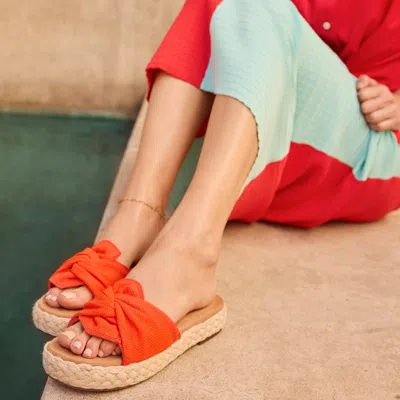 Toms Women's Abby Slide Flatform Espadrille Sandal Flame Beachside Woven In Red