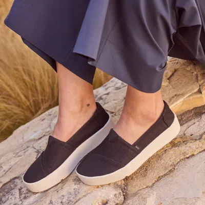 Toms Alpargata Boardwalk Womens Round Toe Slip On Loafers In Black