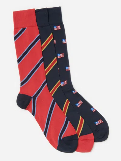 J.mclaughlin Men's Sock Box Set Of 3 In American Flag Navy/red | Cotton/nylon In Animal Print