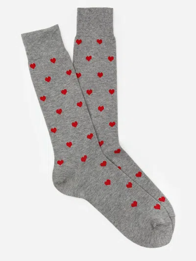 J.mclaughlin Men's Socks In Heart Gray/red | Cotton/nylon/spandex In Animal Print