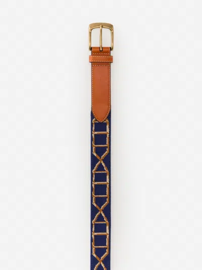 J.mclaughlin Men's Needlepoint Belt In Bamboo Navy In Blue