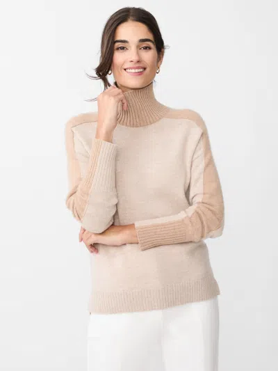 J.mclaughlin Women's Dina Cashmere Turtleneck Top In Color Block Heather Oatmeal/camel In Neutral