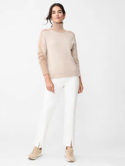 J.mclaughlin Women's Dina Cashmere Turtleneck Top In Color Block Heather Oatmeal/camel In Neutral