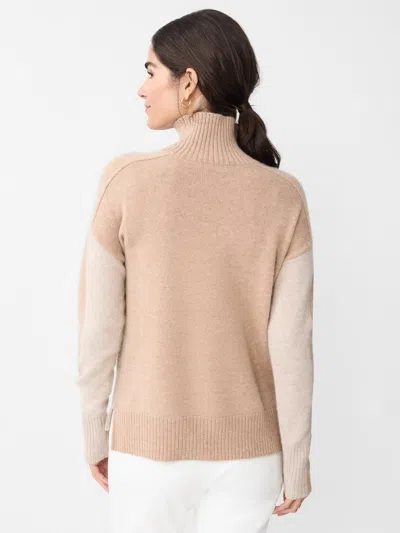 J.mclaughlin Women's Dina Cashmere Turtleneck Top In Color Block Heather Oatmeal/camel In Neutral