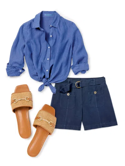 J.mclaughlin Women's Britt Linen Shirt Dark Chambray In Blue