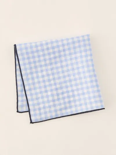 J.mclaughlin Men's Linen Pocket Square In Gingham Blue/white In Blue