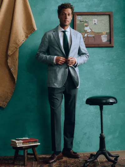 J.mclaughlin Men's Mccown Wool & Linen Sport Coat In Glen Plaid Light Blue/navy In Blue