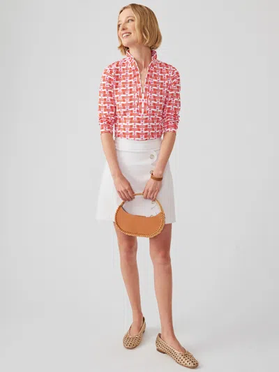 J.mclaughlin Women's Sahara Ruffle Top In Edition Dot White/pink/red In Pink