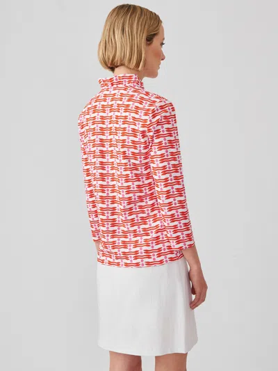 J.mclaughlin Women's Sahara Ruffle Top In Edition Dot White/pink/red In Pink