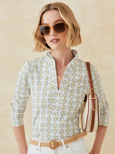 J.mclaughlin Women's Sahara Ruffle Top In Tidal Geo Off White/khaki In Multi