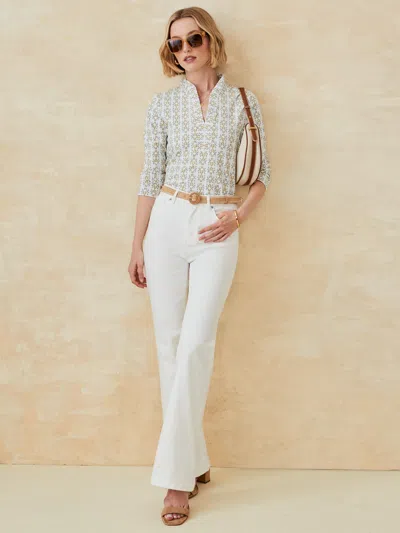 J.mclaughlin Women's Sahara Ruffle Top In Tidal Geo Off White/khaki In Multi