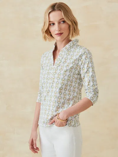 J.mclaughlin Women's Sahara Ruffle Top In Tidal Geo Off White/khaki In Multi