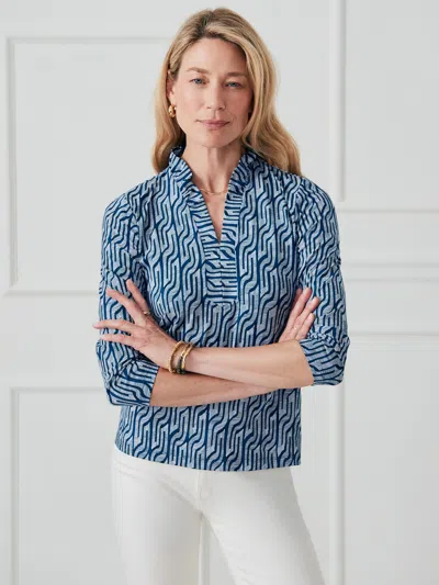 J.mclaughlin Women's Sahara Ruffle Top In Linear Links Navy In Multi