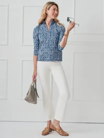 J.mclaughlin Women's Sahara Ruffle Top In Linear Links Navy In Multi