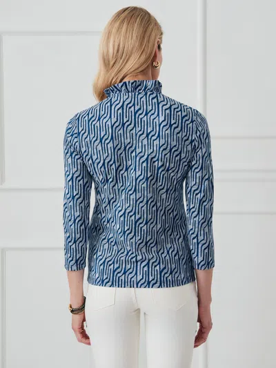 J.mclaughlin Women's Sahara Ruffle Top In Linear Links Navy In Multi